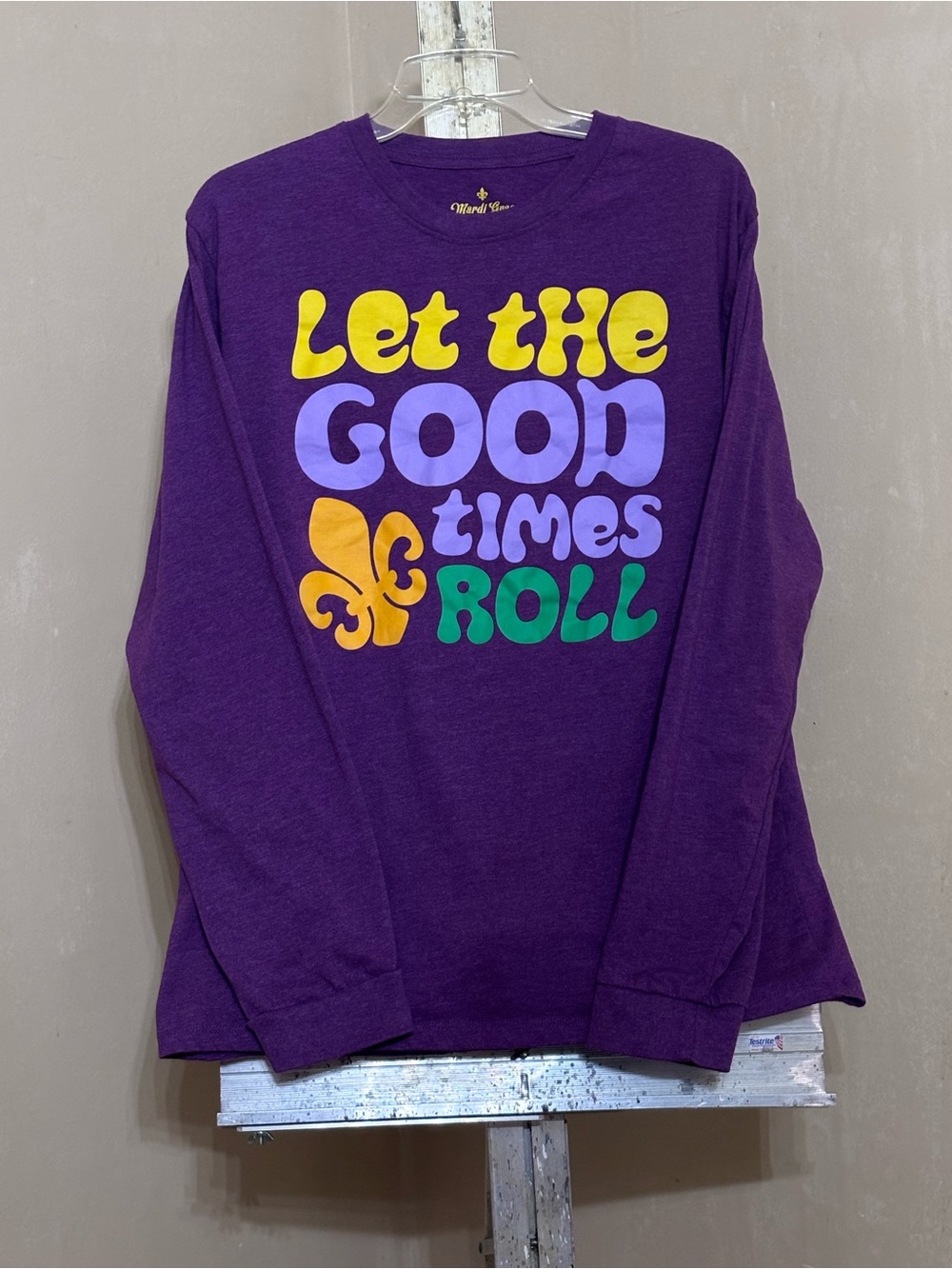 Mardi Gras Purple Long Sleeve Graphic Tee - Let The Good Times Roll Fleur-de-Lis